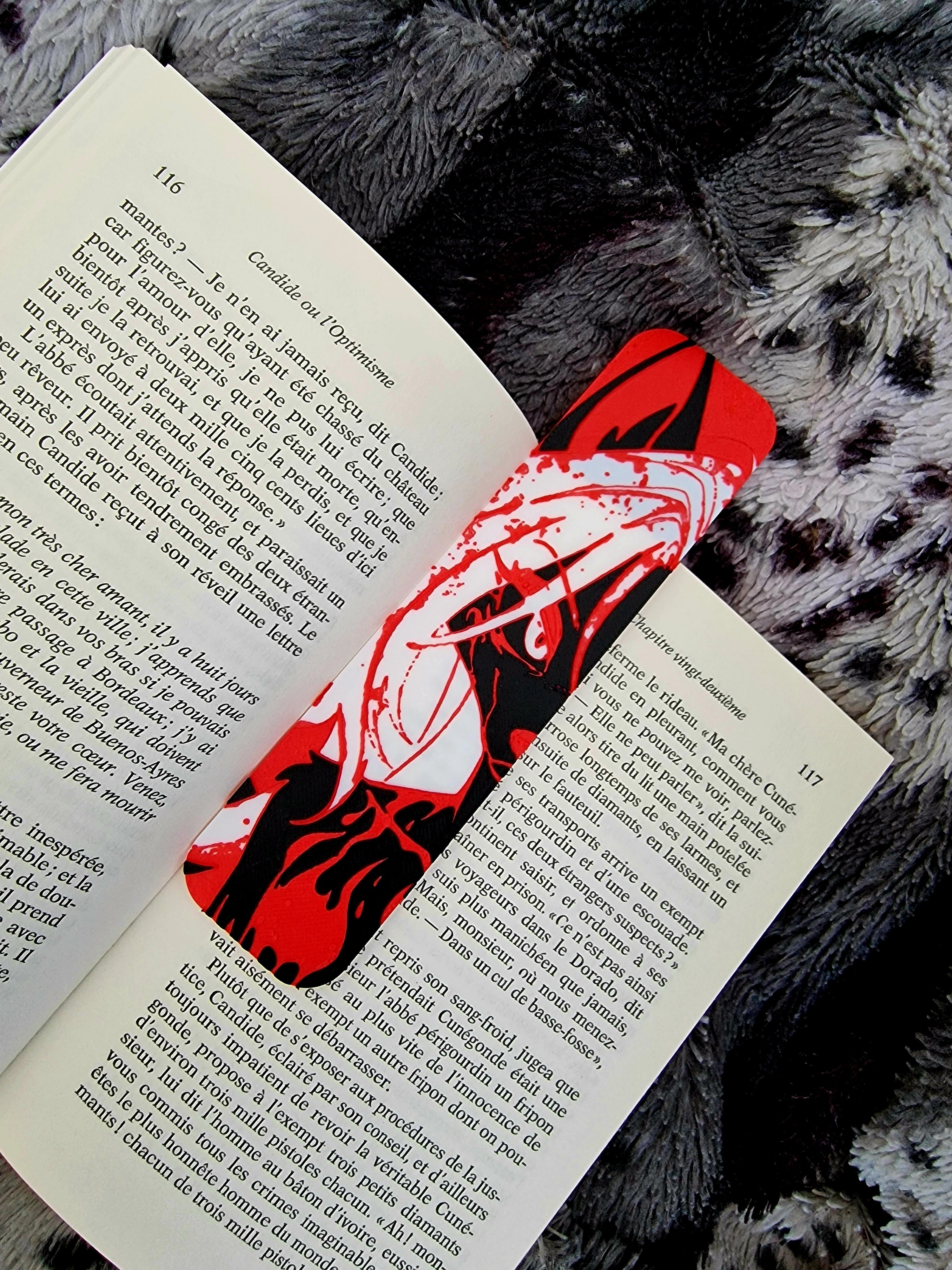 Marque-page furry louve blanc rouge noir – créature fantasy, signet original, cadeau lecteur, accessoire livre