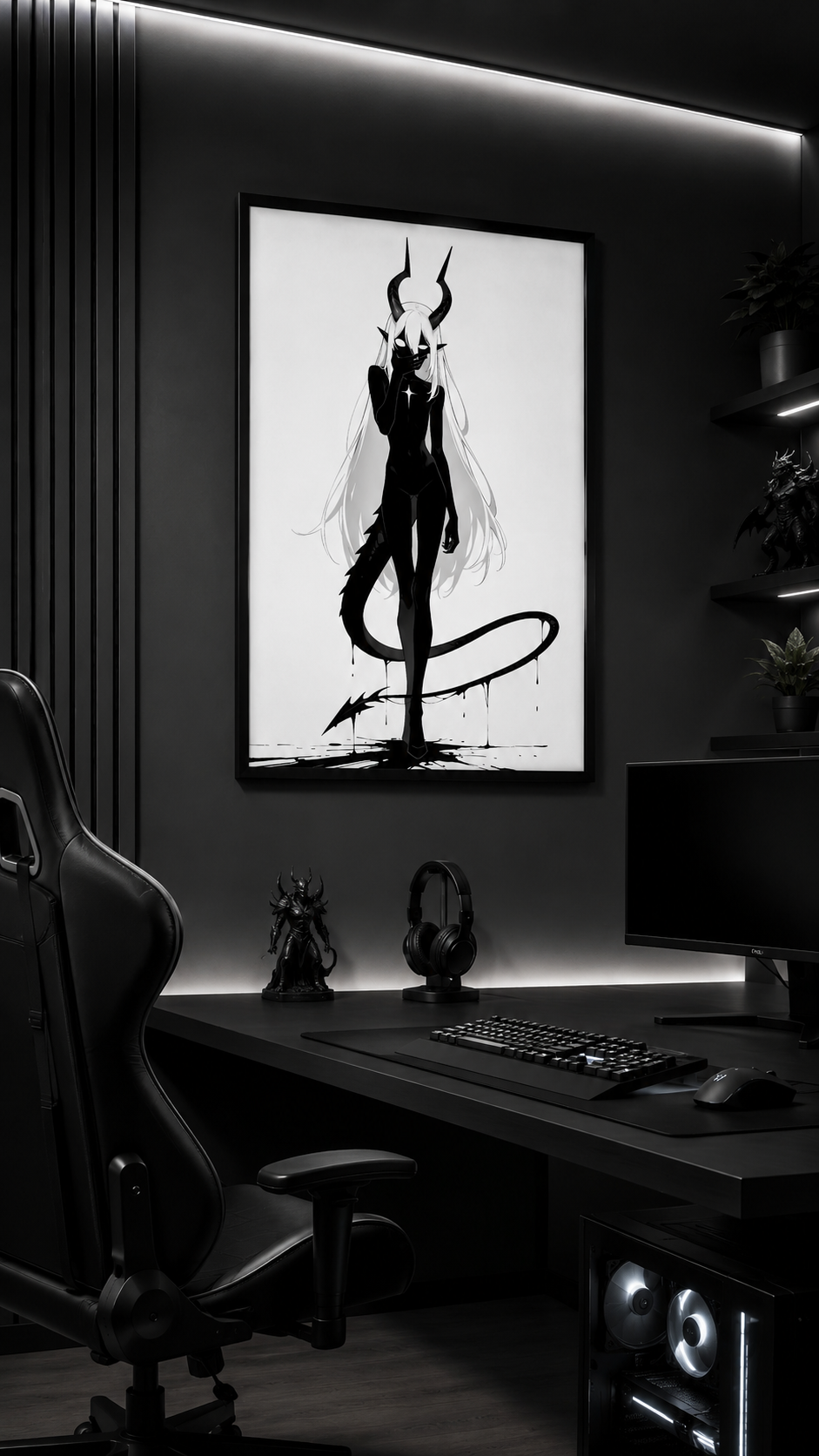 Affiche dark fantasy Vestigia, dragon anthropomorphe noir et blanc, debout avec une étoile sur la poitrine