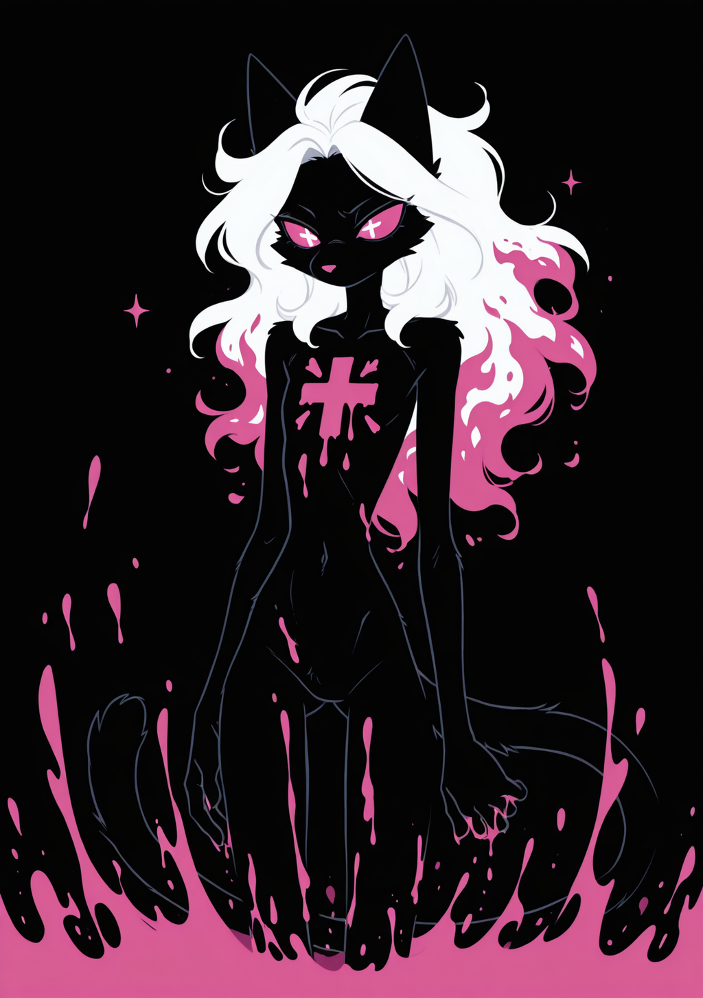 Flamme rose – Chat noir