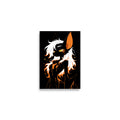 Poster dark fantasy Vespera, chauve-souris anthropomorphe noire à crinière blanche, larme de braise orange sur la joue – affiche encadrée au format A2