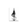 Affiche dark fantasy Vestigia, dragon anthropomorphe noir et blanc, debout avec sa queue écaillée enroulée devant elle – format A2