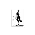 Affiche dark fantasy Vestigia, dragon anthropomorphe noir et blanc, debout avec sa queue formant une boucle d'encre – format A2
