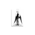 Affiche dark fantasy Nyctée, chouette anthropomorphe noir et blanc debout petite étoile blanche sur la poitrine, ailes retombant jusqu'au sol, collection Les silences qu'on porte